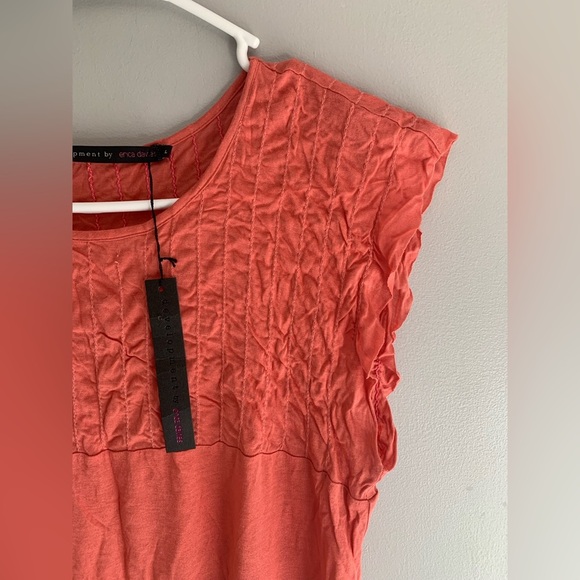 Womens Development by Erica Davies Coral Short Flutter Sleeve Smock Neck Top L - Picture 4 of 9